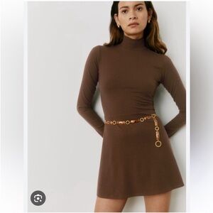 Reformation Maya Knit Ribbed Long Sleeve High Neck Midi Dress